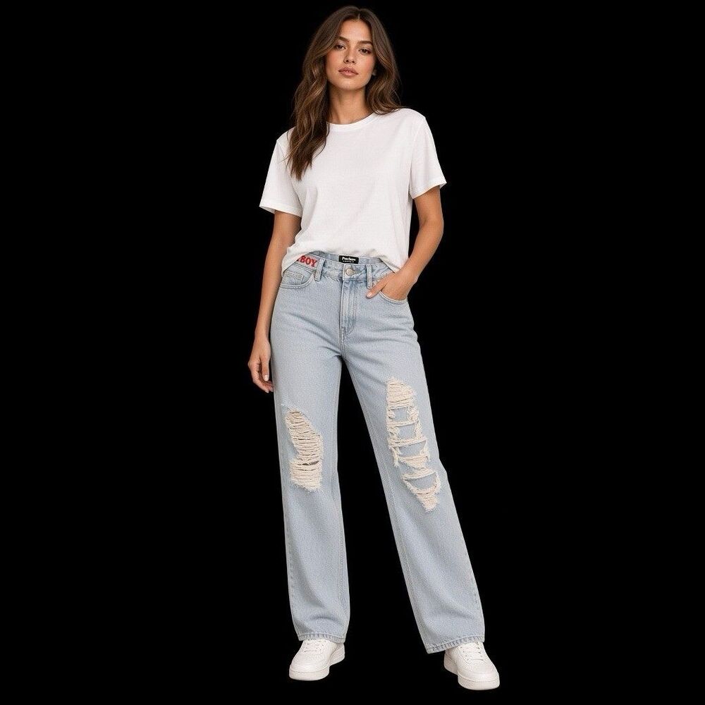 Play Boy Pacsun Jeans Womens Size 25 Ripped Distress Blue Denim Pants Y2K